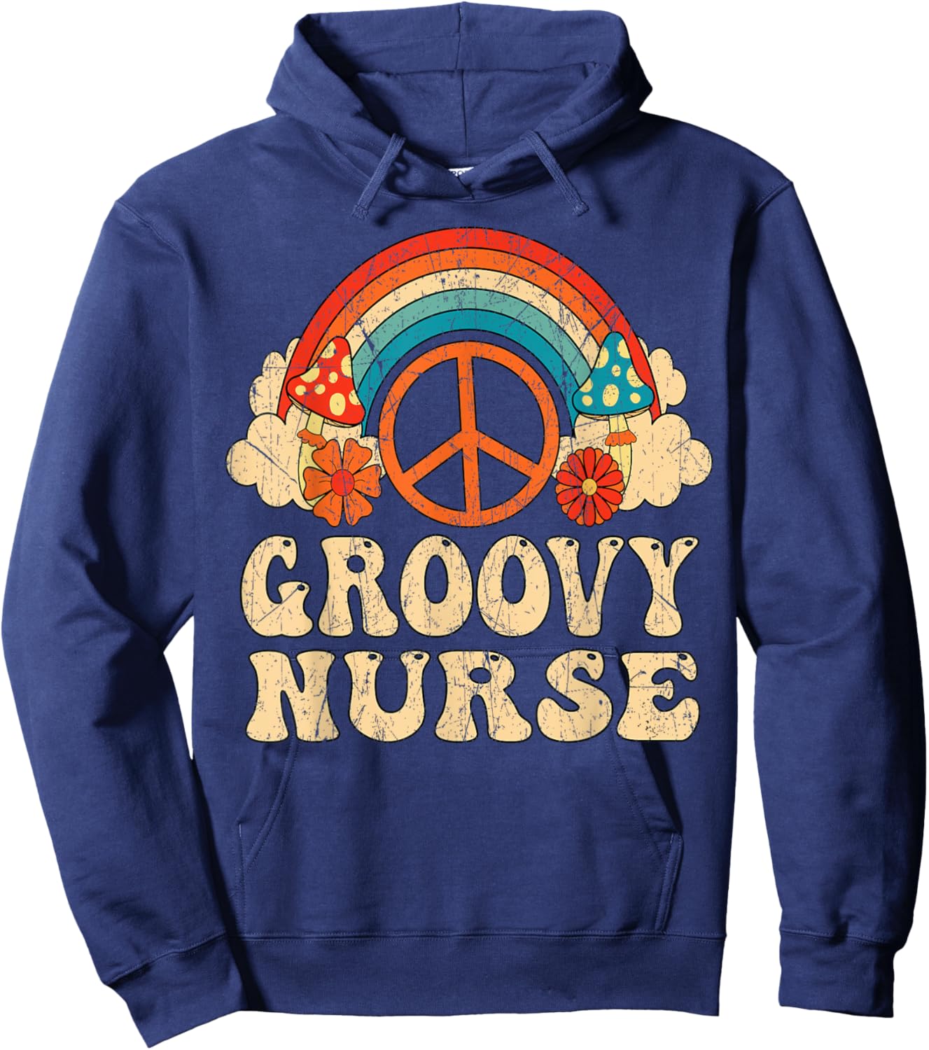 Groovy Nurse 70s Aesthetic Nursing 1970's Retro Nurse Hoodie - Hoodie | Navy