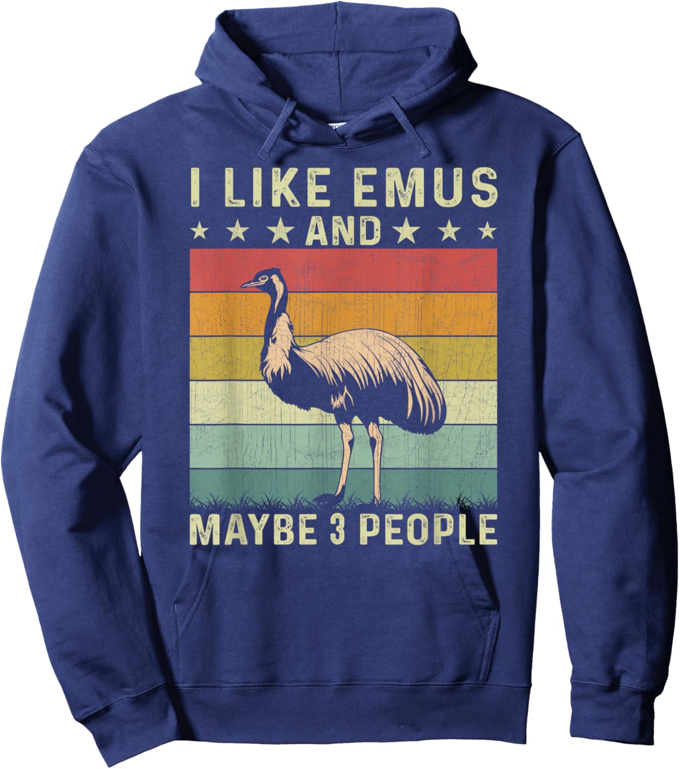 I Like Emus and Maybe 3 People Retro 60s 70s Emu Hoodie - Hoodie | Navy