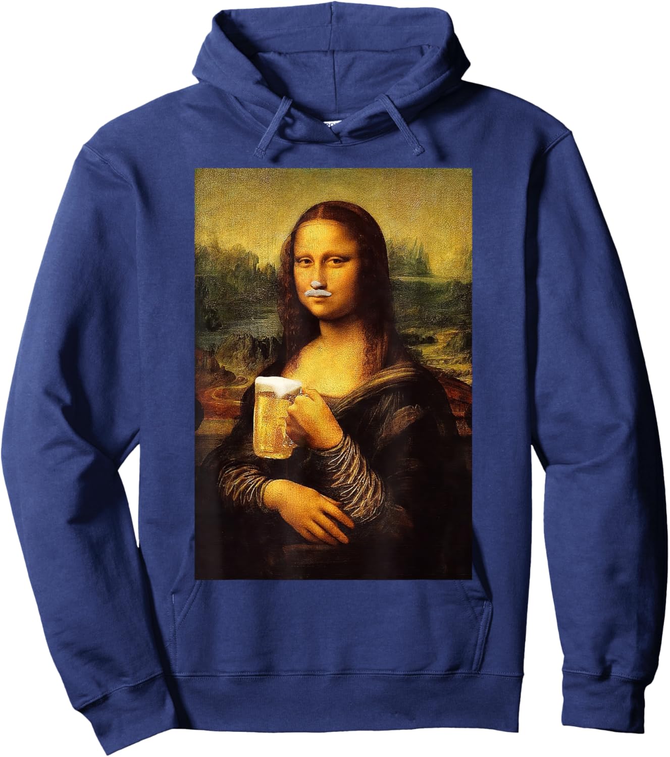 Funny Mona Lisa Drink Beer Shirt | Funny Drinking Beer Lover Hoodie - Hoodie | Navy
