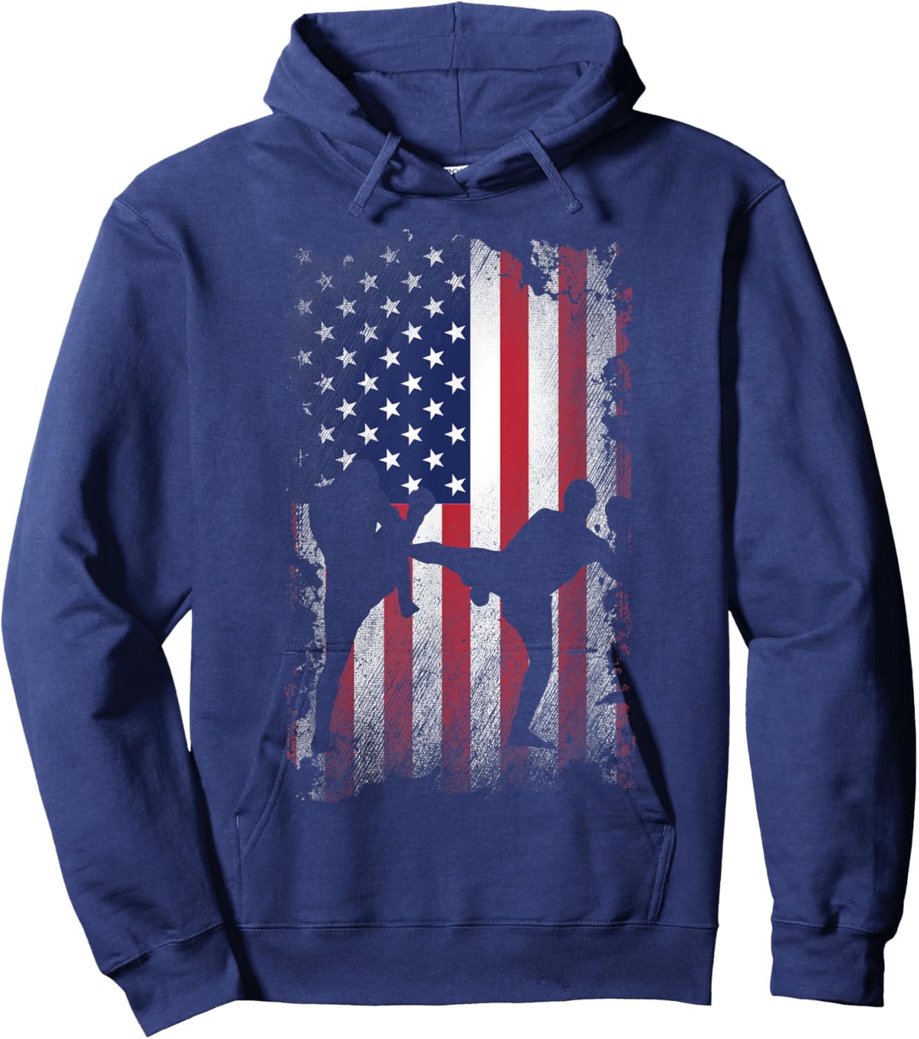 Distressed American Flag Kick Boxing USA Patriotic Gift Kids Men Hoodie - Hoodie | Navy