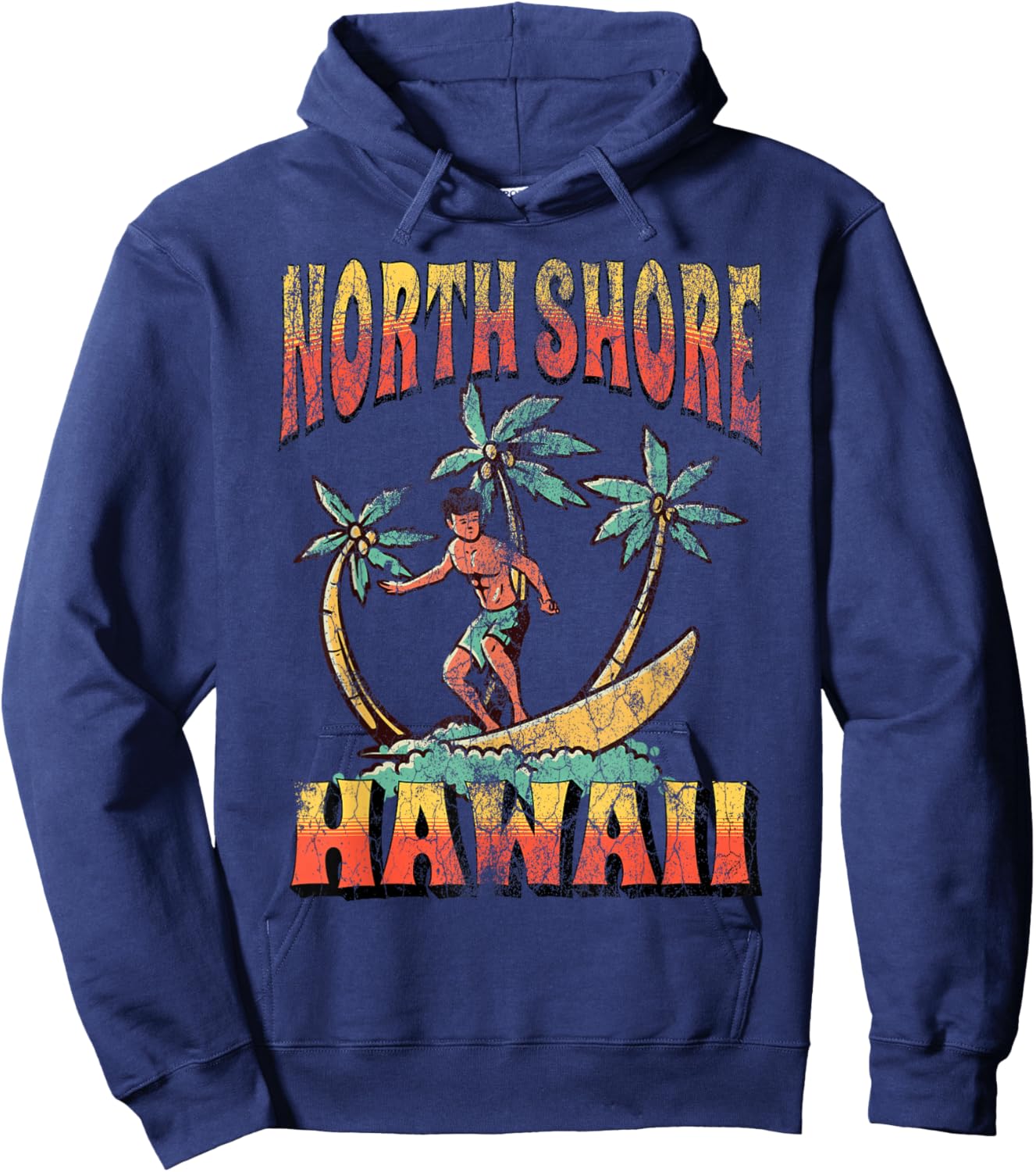 North Shore Hawaii Beach Surf Summer Vacation Vintage Hoodie - Hoodie | Navy