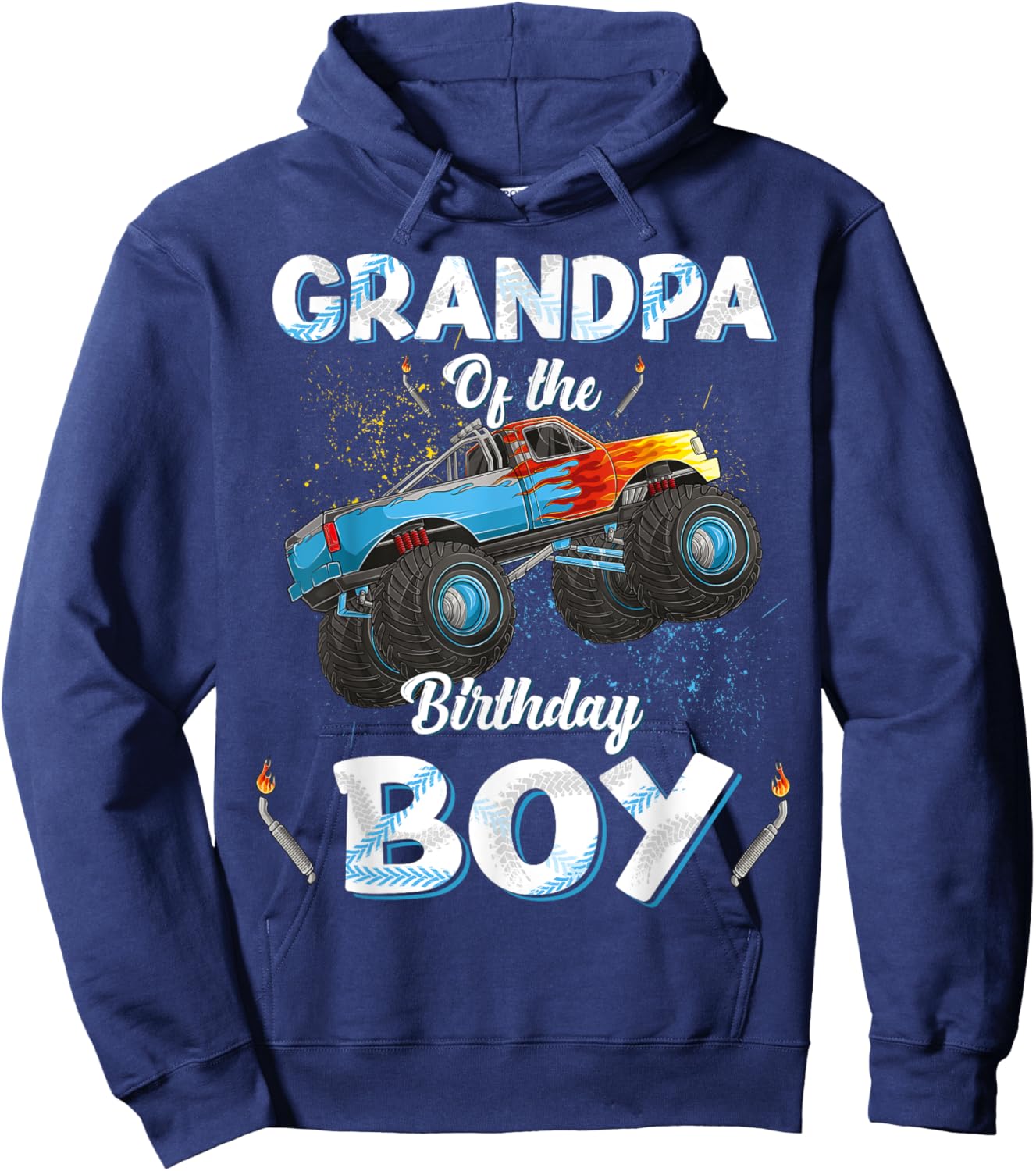 Grandpa Of The Birthday Boy Monster Truck Bday Men Grampy Hoodie - Hoodie | Navy