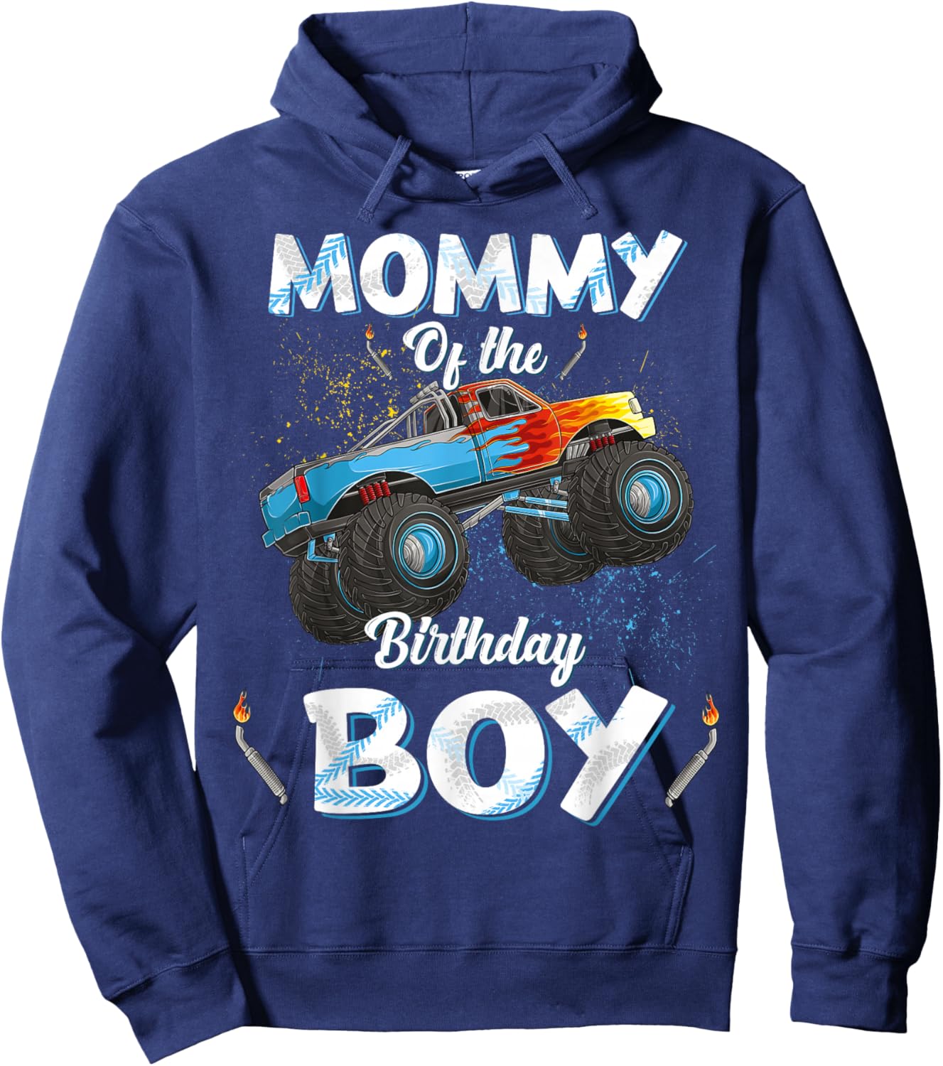 Mommy Of The Birthday Boy Monster Truck Bday Women Mom Mama Hoodie - Hoodie | Navy