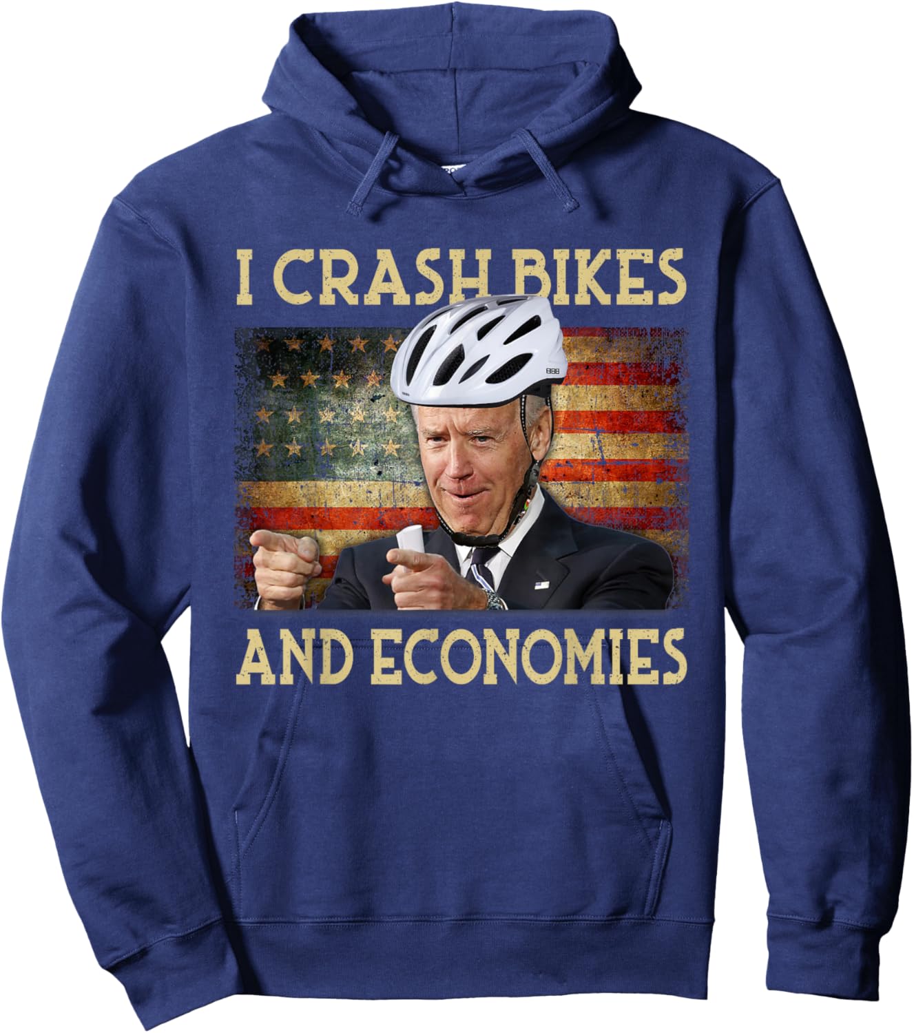 I Crash Bikes and Economies Joe Biden Falling off bike Retro Hoodie - Hoodie | Navy