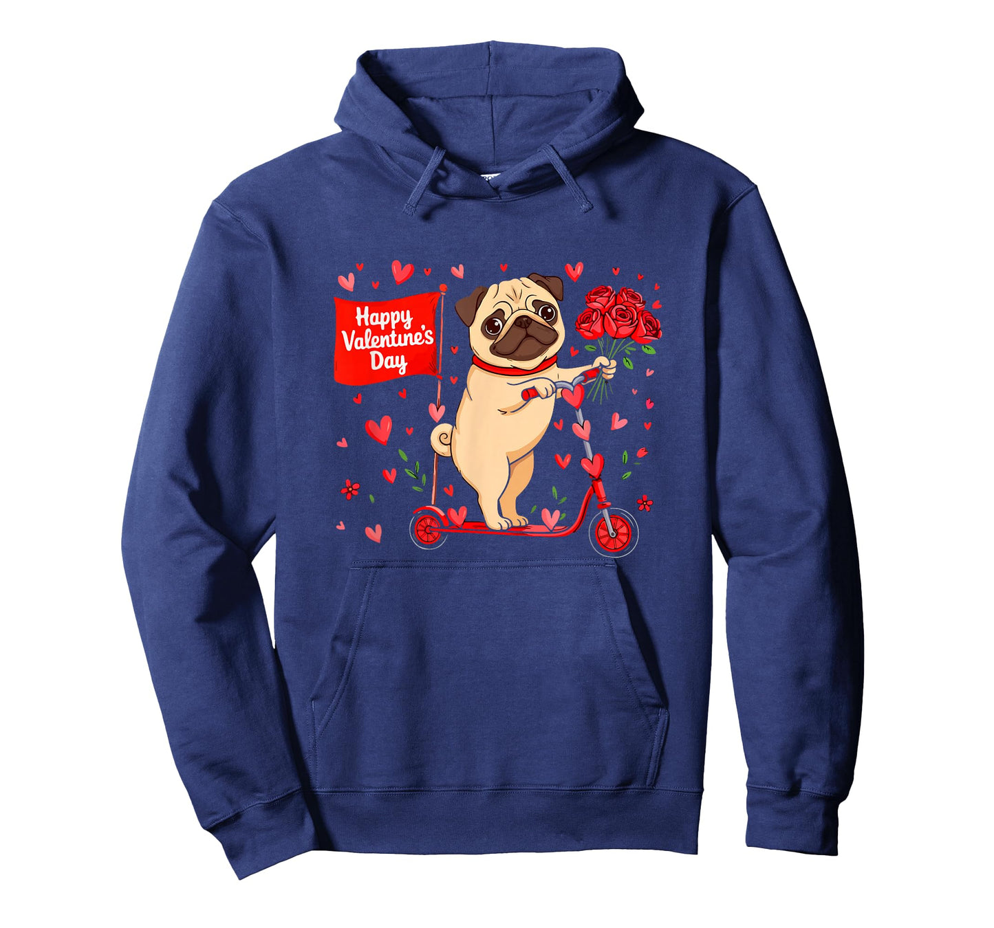 Happy Valentine's Day Pug Riding Scoter Floral Owner Kids T-Shirt