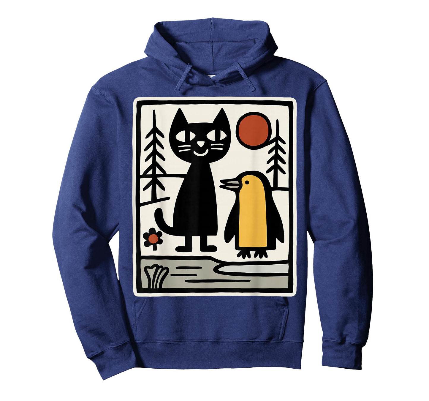 Black Cat and Penguin Winter Animals Cute Snow Scene T-Shirt