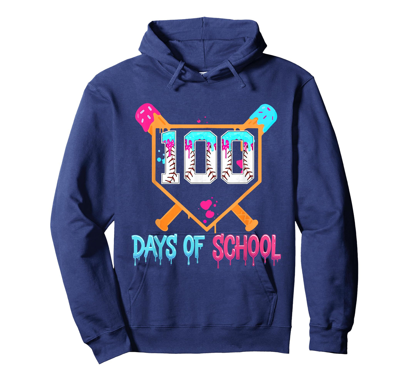 100 Days of School Baseball Ice Cream Drip 100th Day School T-Shirt