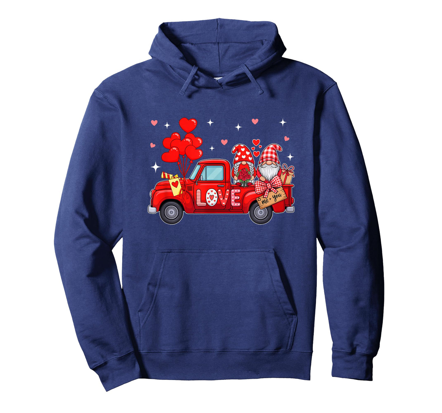 Couple Gnomes On Red Pickup Truck Valentine Floral Hearts T-Shirt