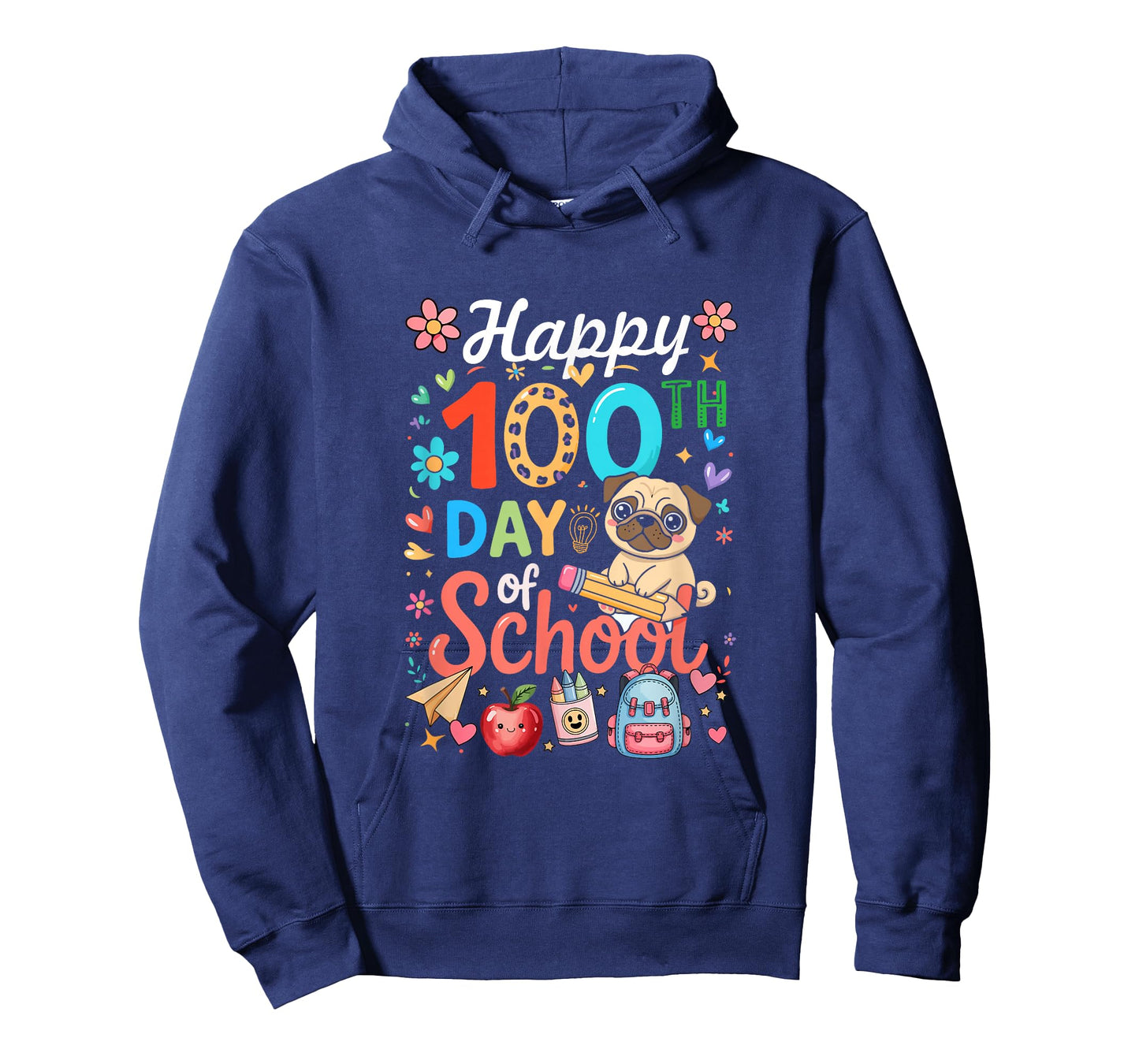 Happy 100th Day of School Colorful Pug Students Teacher T-Shirt