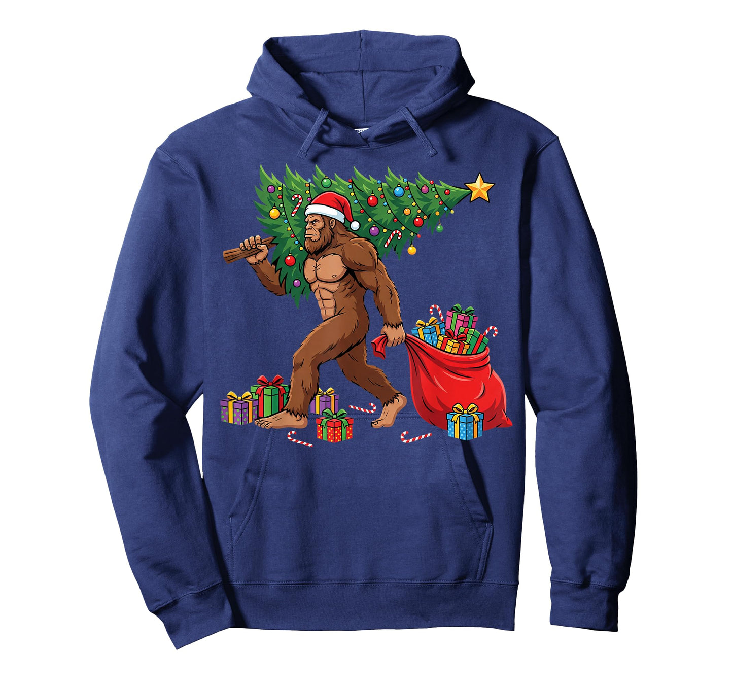 Bigfoot Christmas Tree Lights Xmas Boys Men Sasquatch T-Shirt