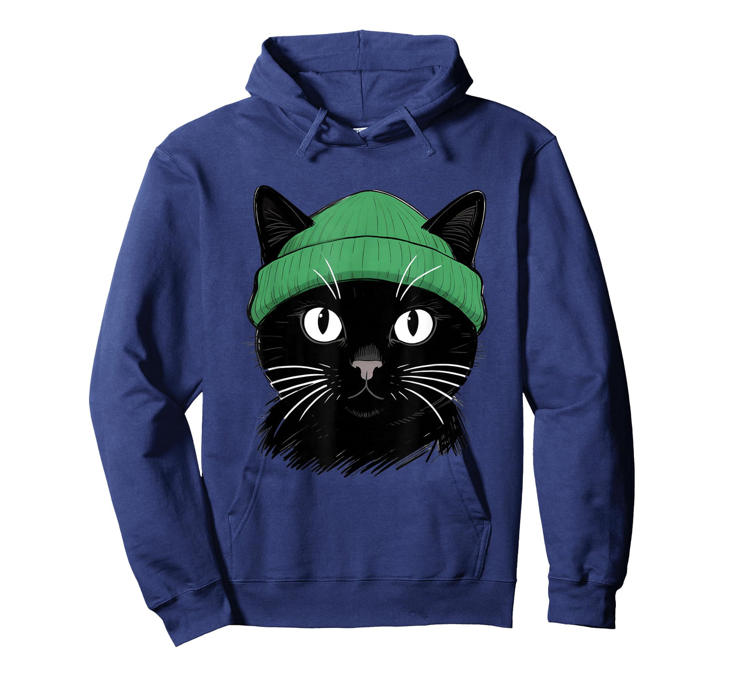 Black Cat with Green Beanie Vintage Design T-Shirt