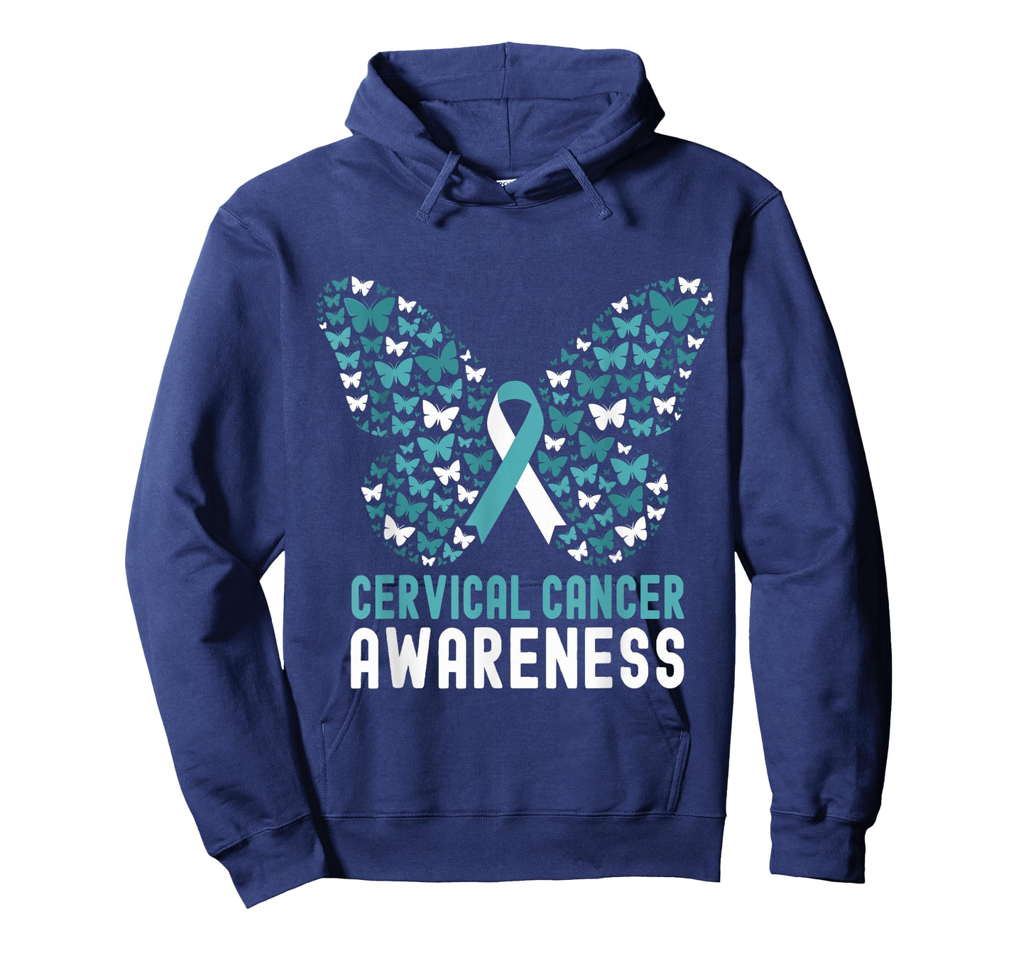 Cervical Cancer Awareness Month Butterfly White Teal Ribbon T-Shirt