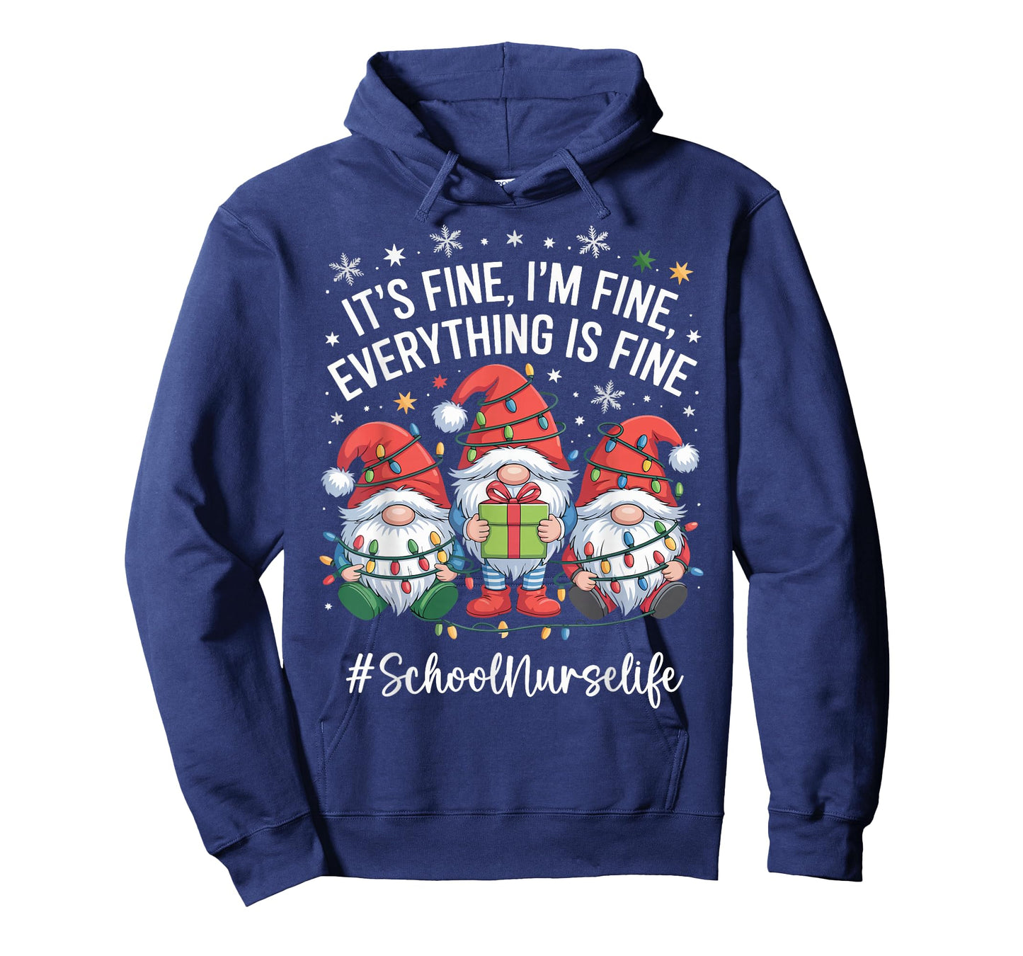 School Nurse Gnome Everything is Fine Funny Christmas T-Shirt