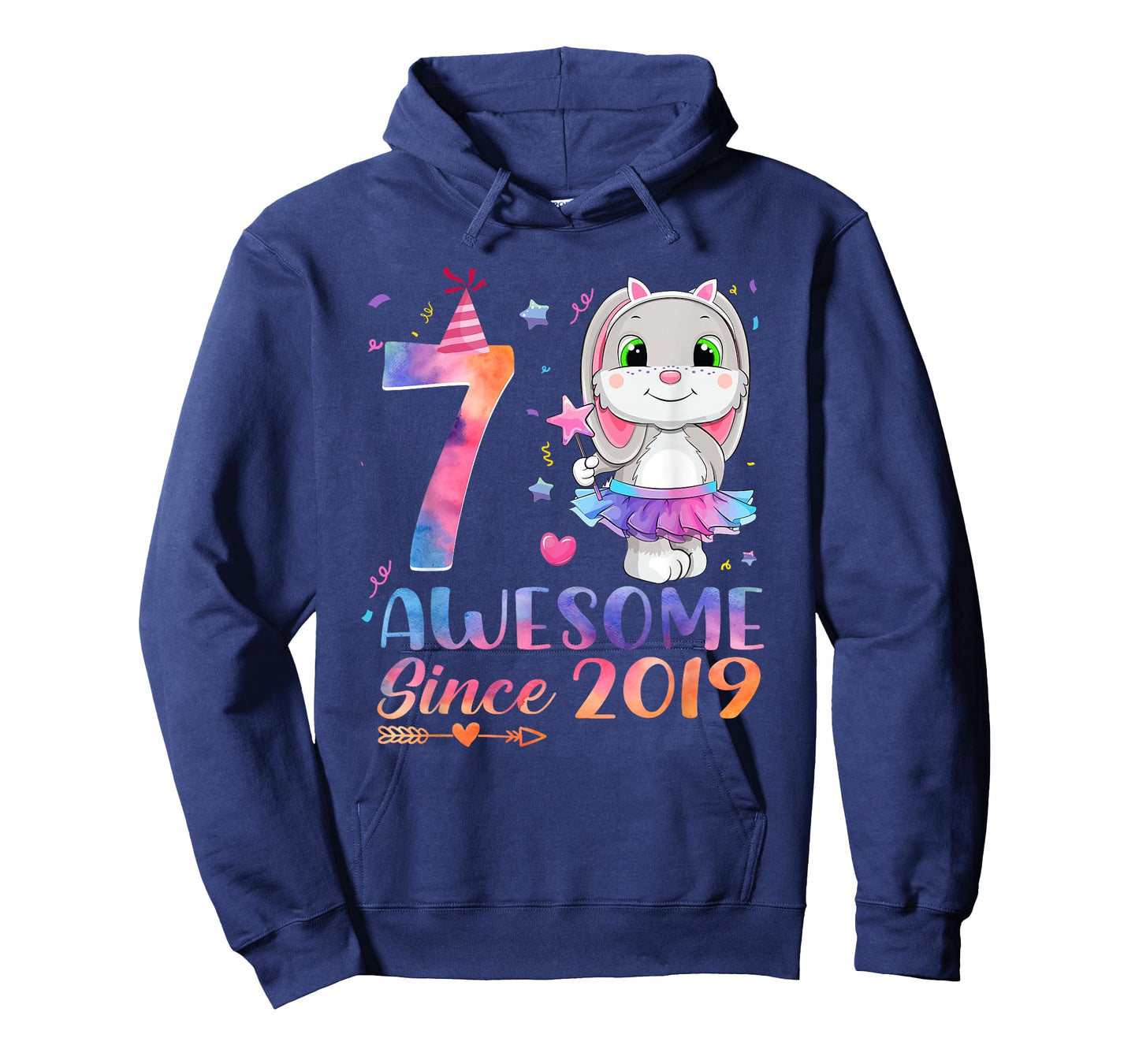 7 Year Old Awesome Since 2019 7th Birthday Girl Rabbit T-Shirt