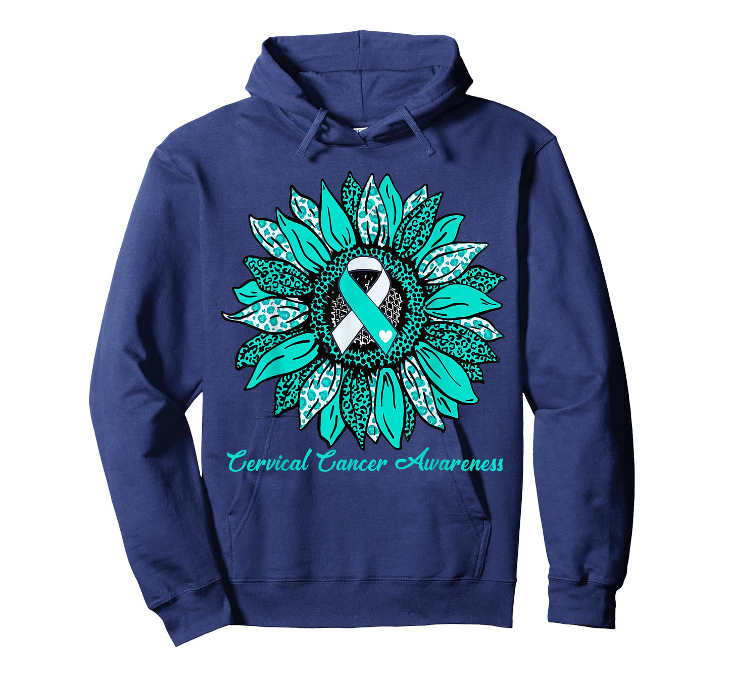 Sunflower Teal & White Ribbon Motivation Cervical Cancer T-Shirt