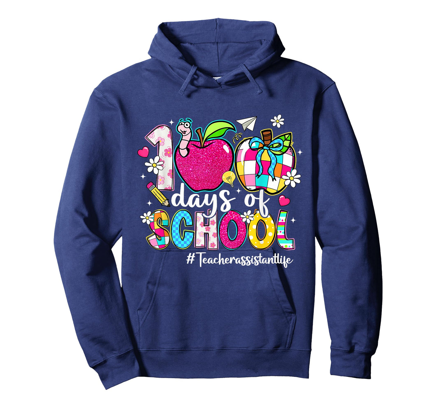100 Days of School Apple Checkered Teacher Assistant Life T-Shirt