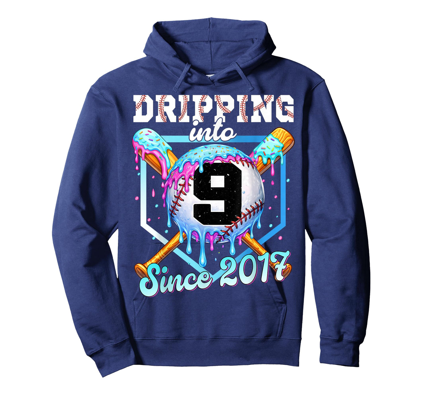 9 Years Old Baseball Ice Cream 9th Birthday Boys Since 2017 T-Shirt