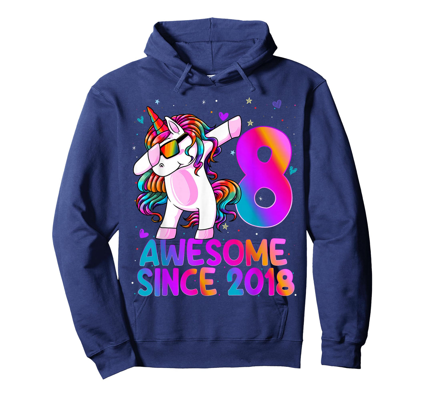 8 Year Old Girl Awesome Since 2018 Unicorn 8th Birthday Girl T-Shirt