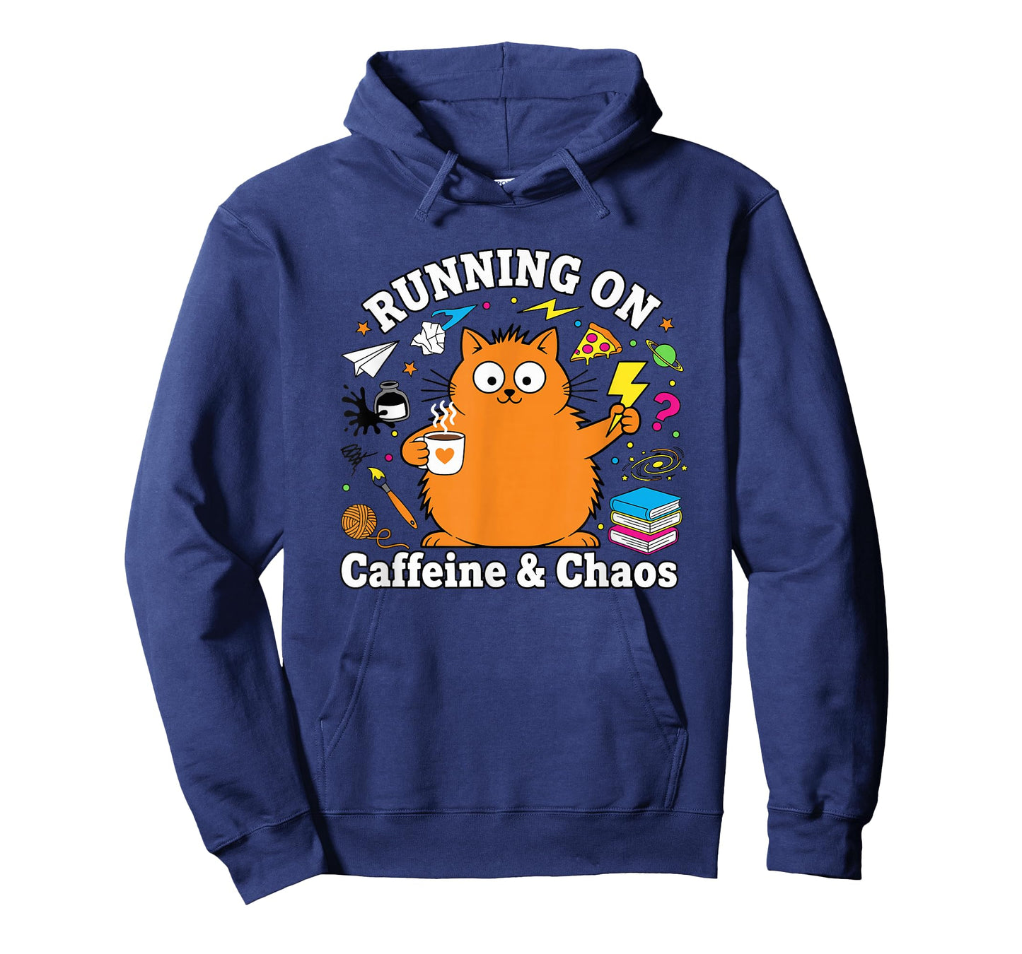 Funny Cat Running on Caffeine and Chaos Love Creative Work T-Shirt