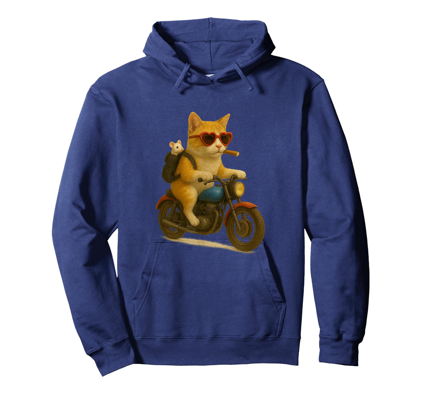 Funny Cat Biker with Mouse in Backpack Motorcycle Lover T-Shirt
