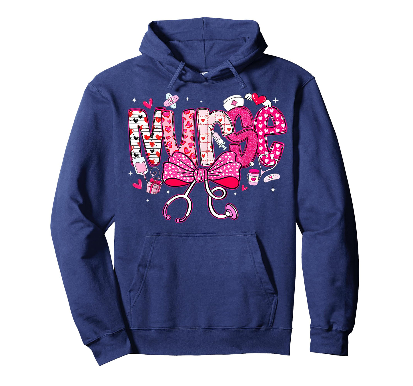 Valentine Nurse Coquette Bow Hearts Stethoscope Girl Women T-Shirt