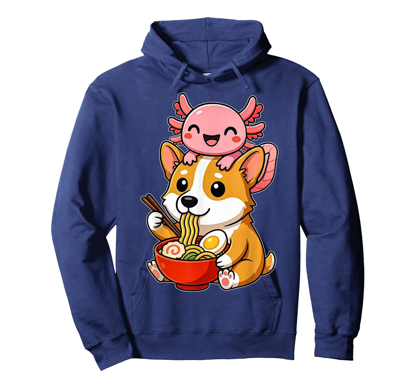 Funny Cute Axolotl and Corgi Dog Eating Ramen Anime Noodle T-Shirt