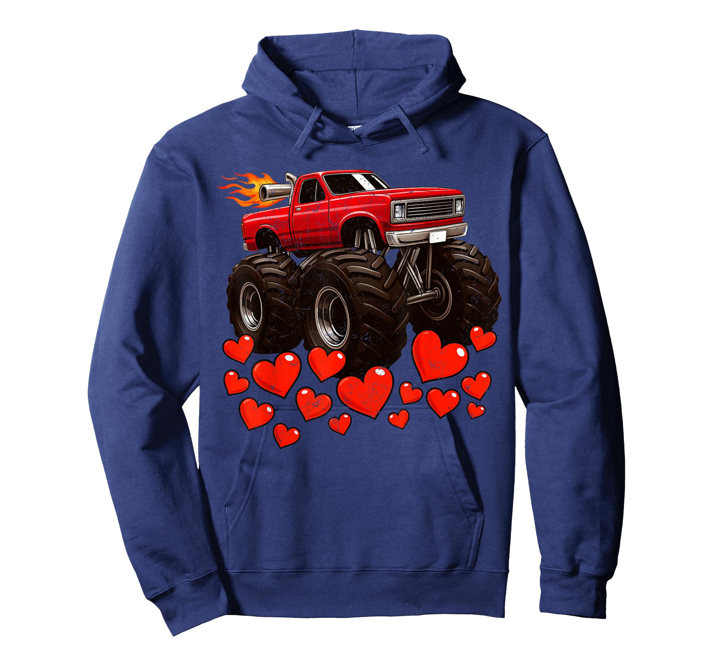 Retro Heart Monster Truck Valentine Outfit Men Boy Kid T-Shirt