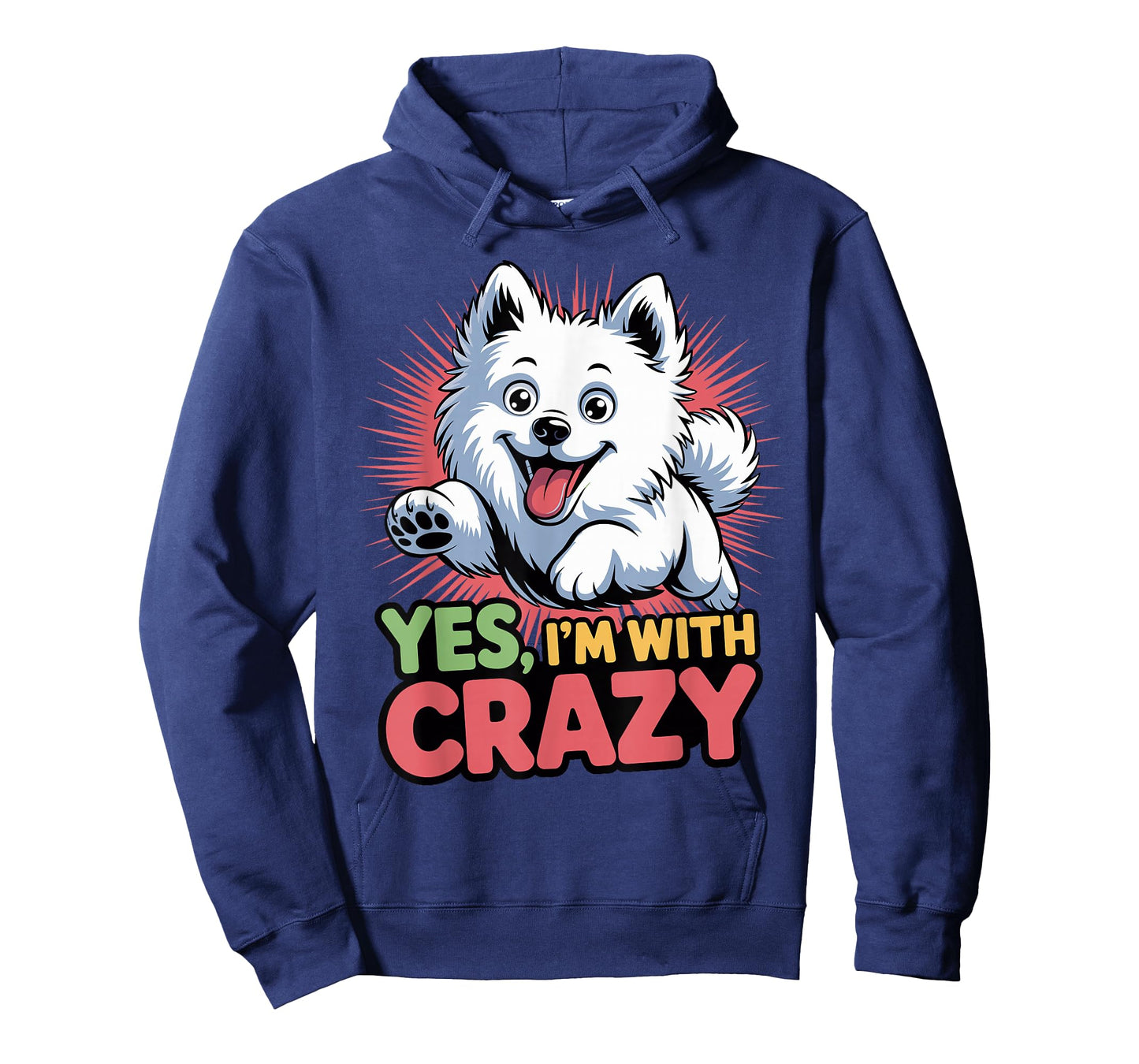 Yes, Im with Crazy Cartoon Pet Dog Breed American Eskimo Dog T-Shirt