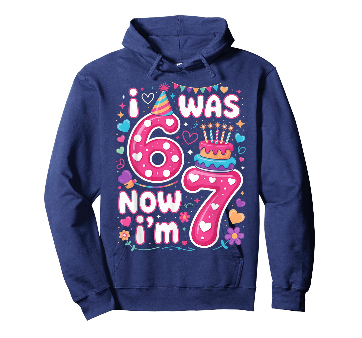 7th Birthday Girl I was 6 Now I'm 7 Years Old Girls Birthday T-Shirt