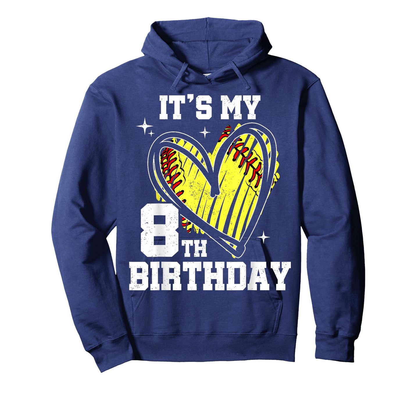 It's My 8th Birthday Softball Heart 8 Year Old Birthday T-Shirt