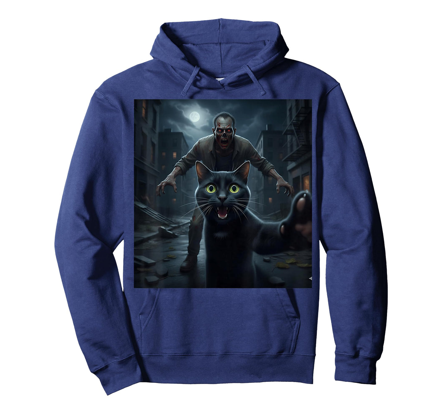 Black Cat Selfie Running Away from Zombie Fun for Kids Teens T-Shirt