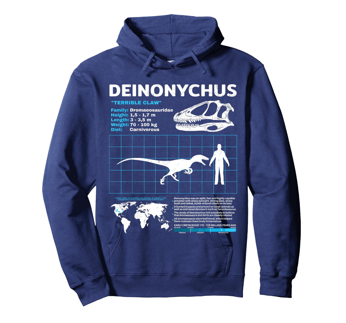 Deinonychus Fact Sheet Skull Fossil T-Shirt