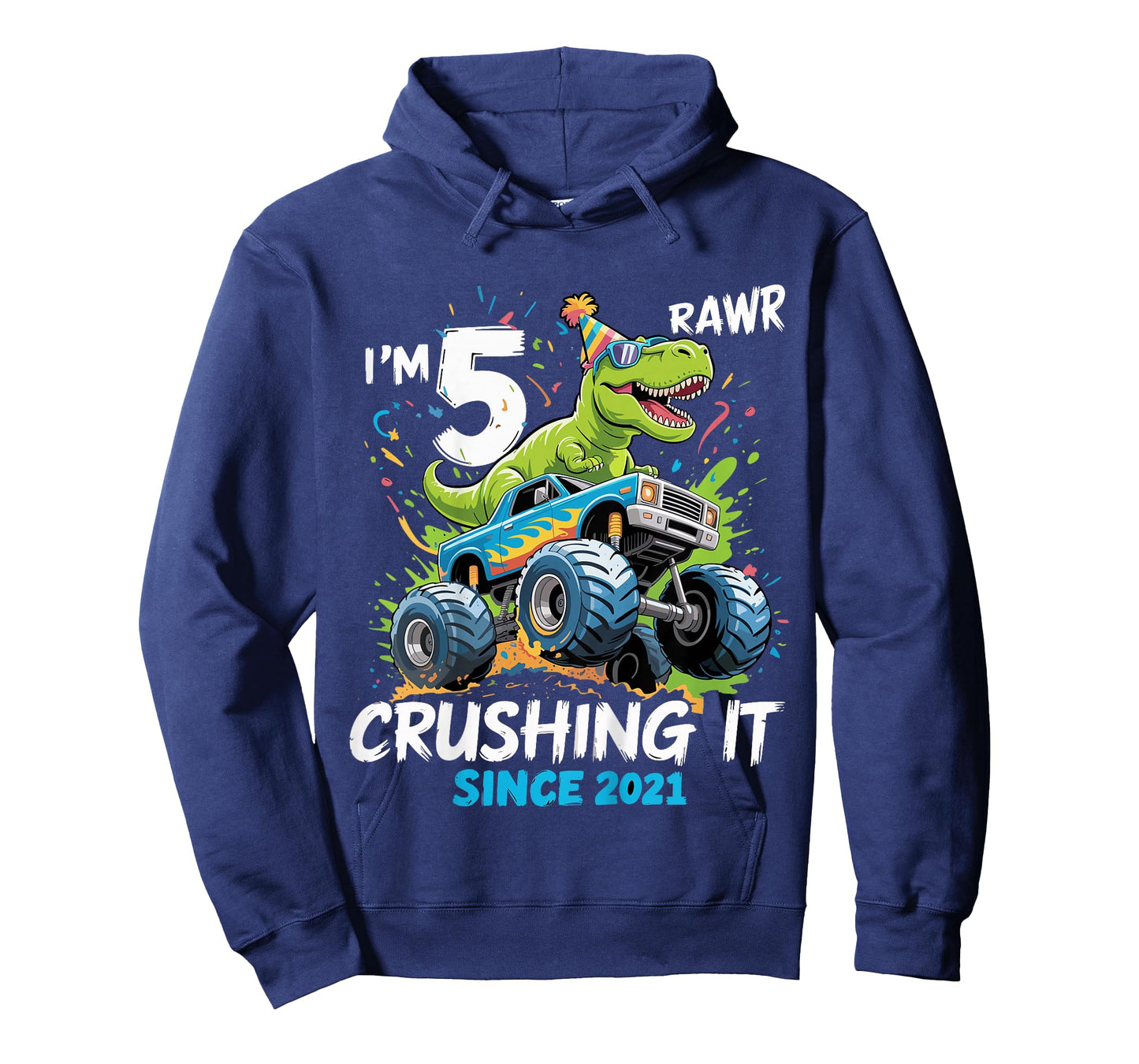 Kids 5th Birthday Monster Truck Dinosaur 5 Year Old boy Born 2021 T-Shirt