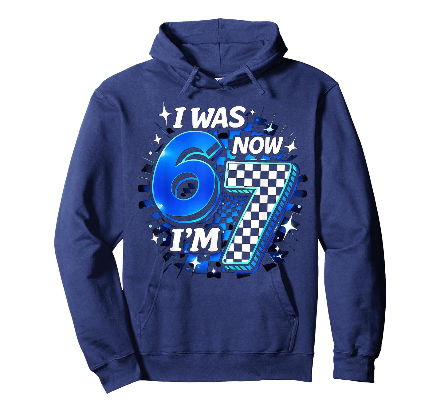 Blue Checkered I was 6 Now I'm 7 Funny 67 Birthday Boy T-Shirt