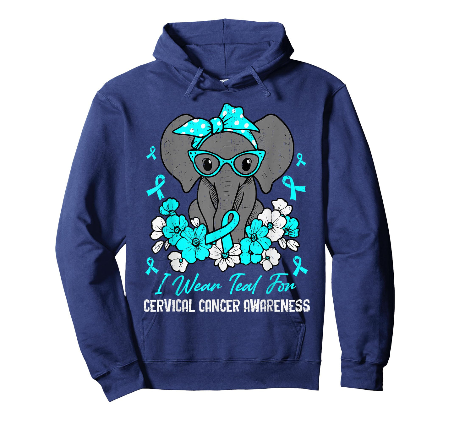 Cervical Cancer Awareness Elephant Ribbon Teal Support T-Shirt