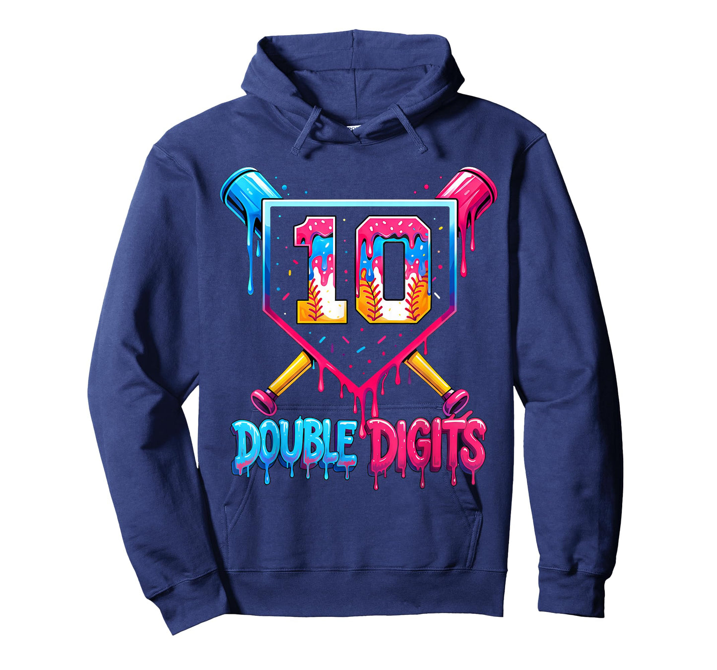 Baseball Drip 10th Birthday Boy Double Digits Ice Cream Drip T-Shirt