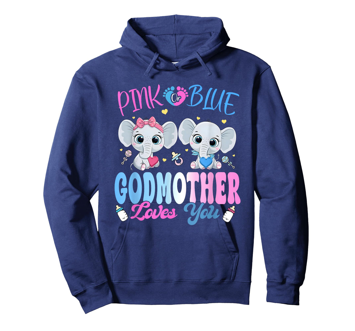 Pink or Blue Godmother Loves You Gender Reveal Elephant T-Shirt