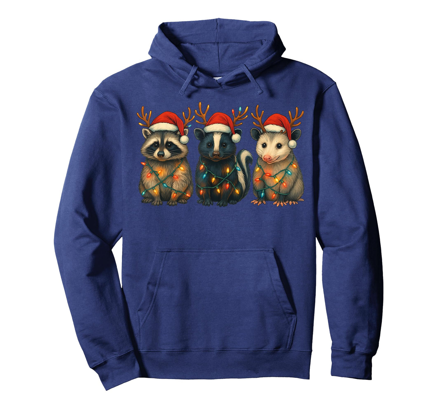 Raccoon Possum Skunk Christmas Lights Santa Hat Xmas T-Shirt