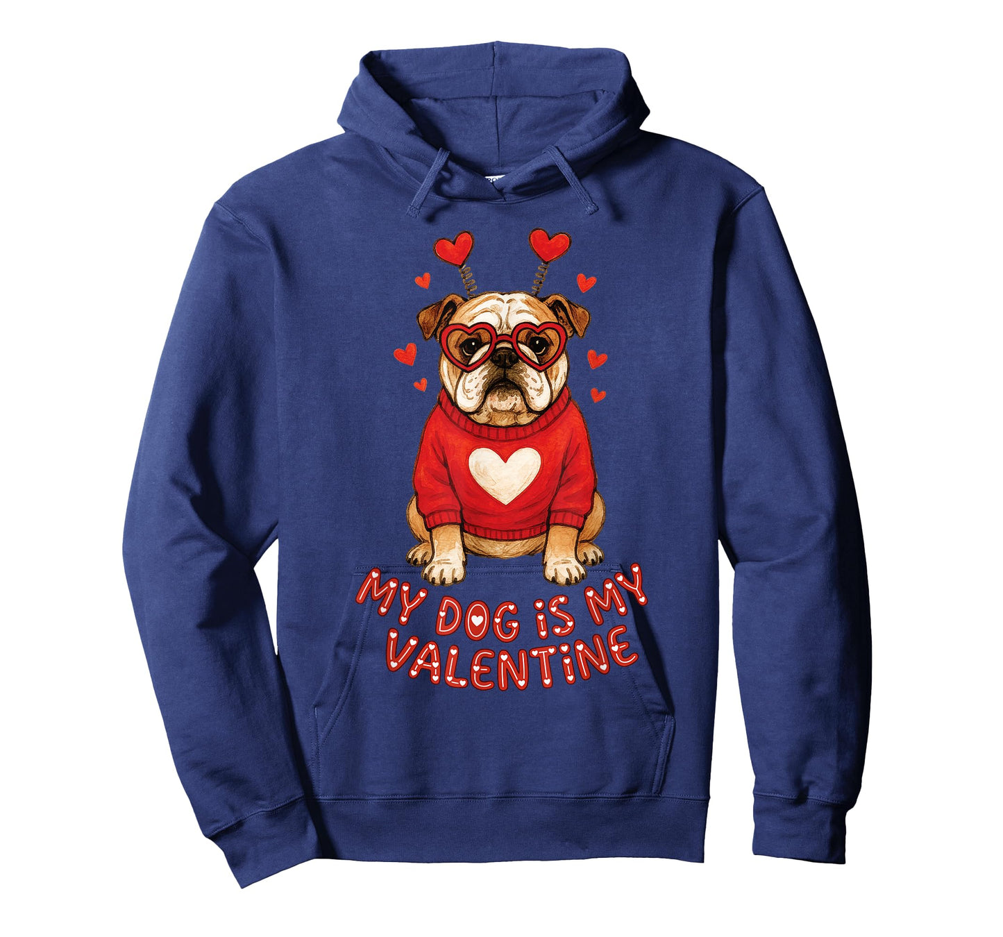 My Dog is My Valentine English Bulldog Heart Glasses Cute T-Shirt