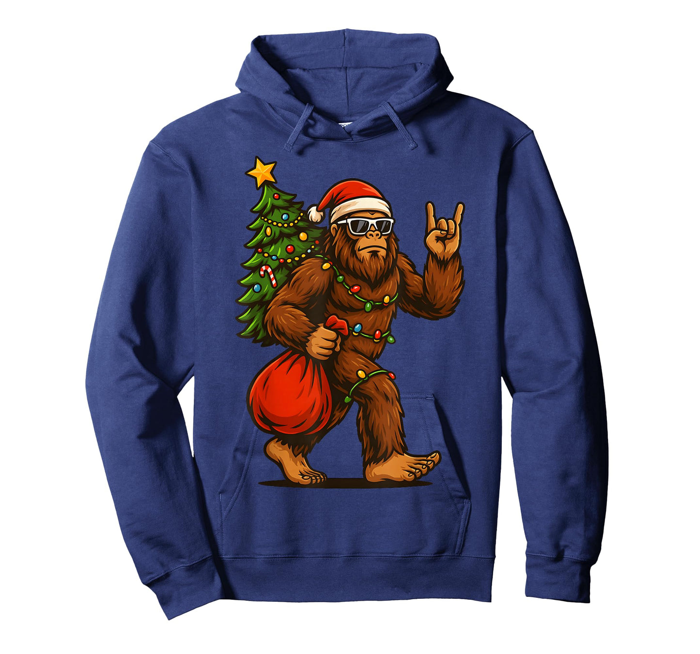 Santa Bigfoot Rock and Roll Christmas Tree Xmas Lights Mens T-Shirt