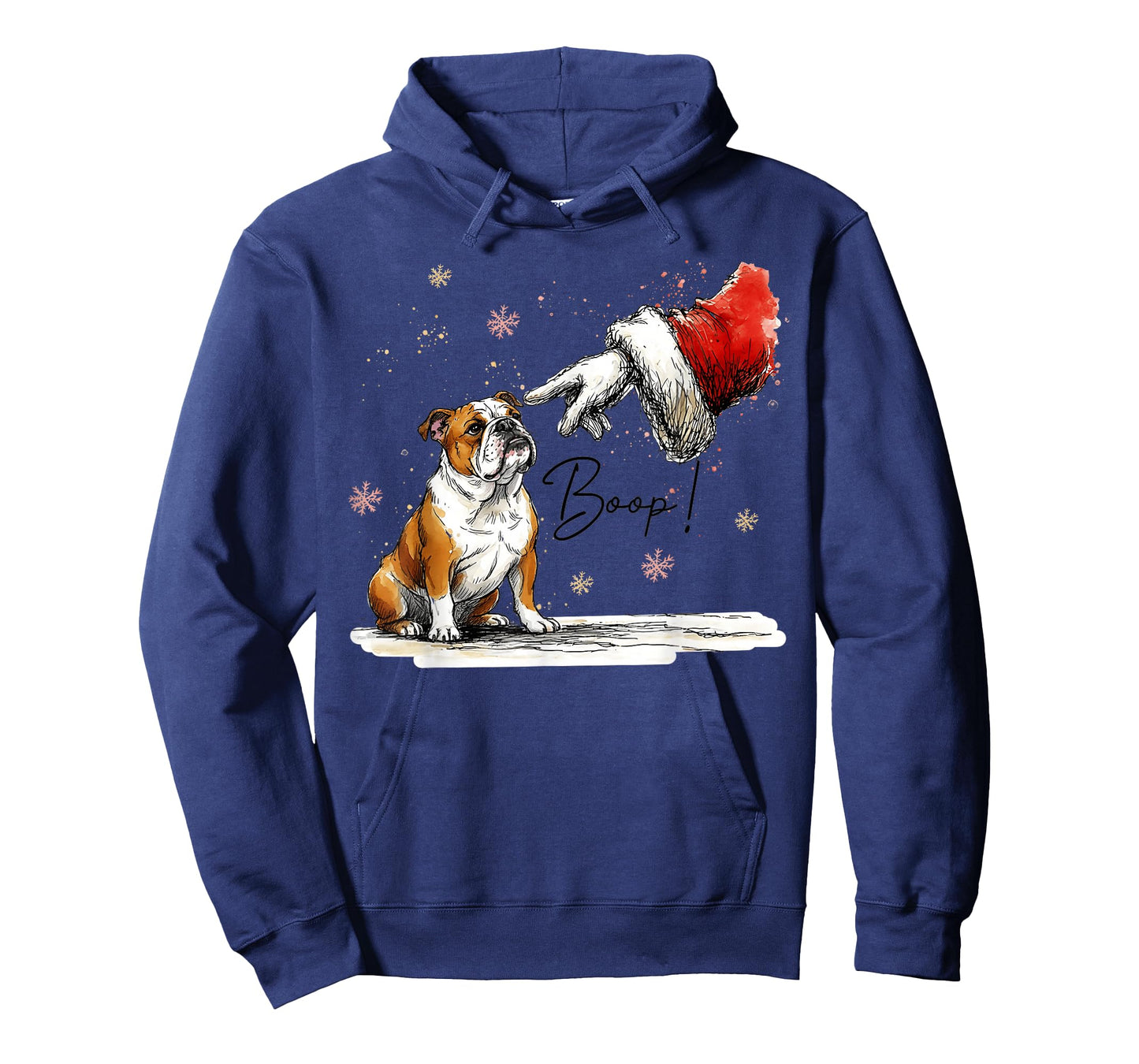 English Bulldog and Santa Hand Retro Christmas Boop Holiday T-Shirt