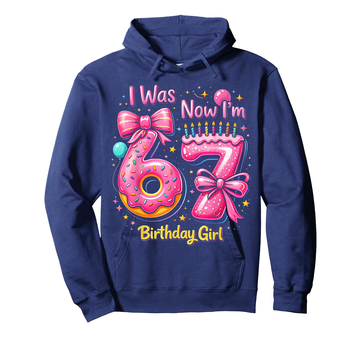 7th Birthday Girl I was 6 Now I'm 7 Years Old Birthday Pink T-Shirt