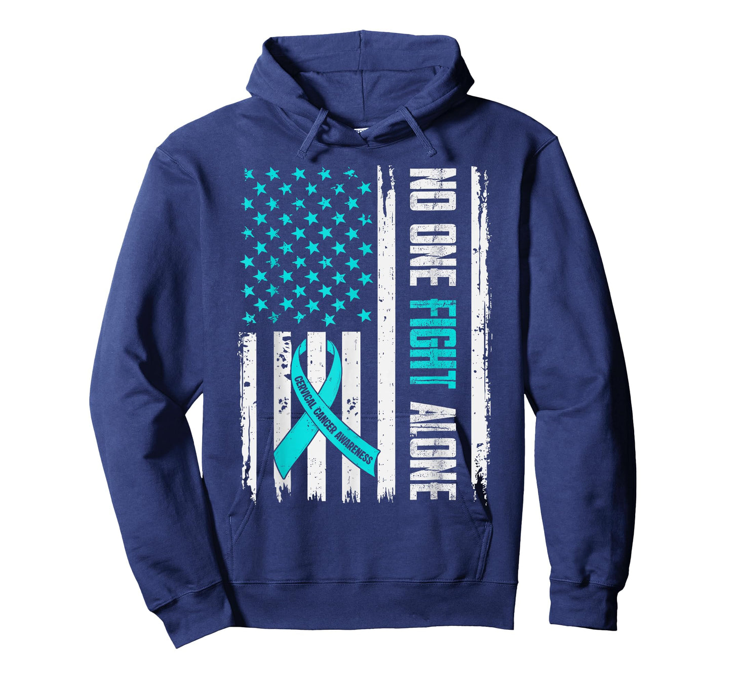 Cervical Cancer Awareness USA Flag Ribbon Teal Support Mens T-Shirt
