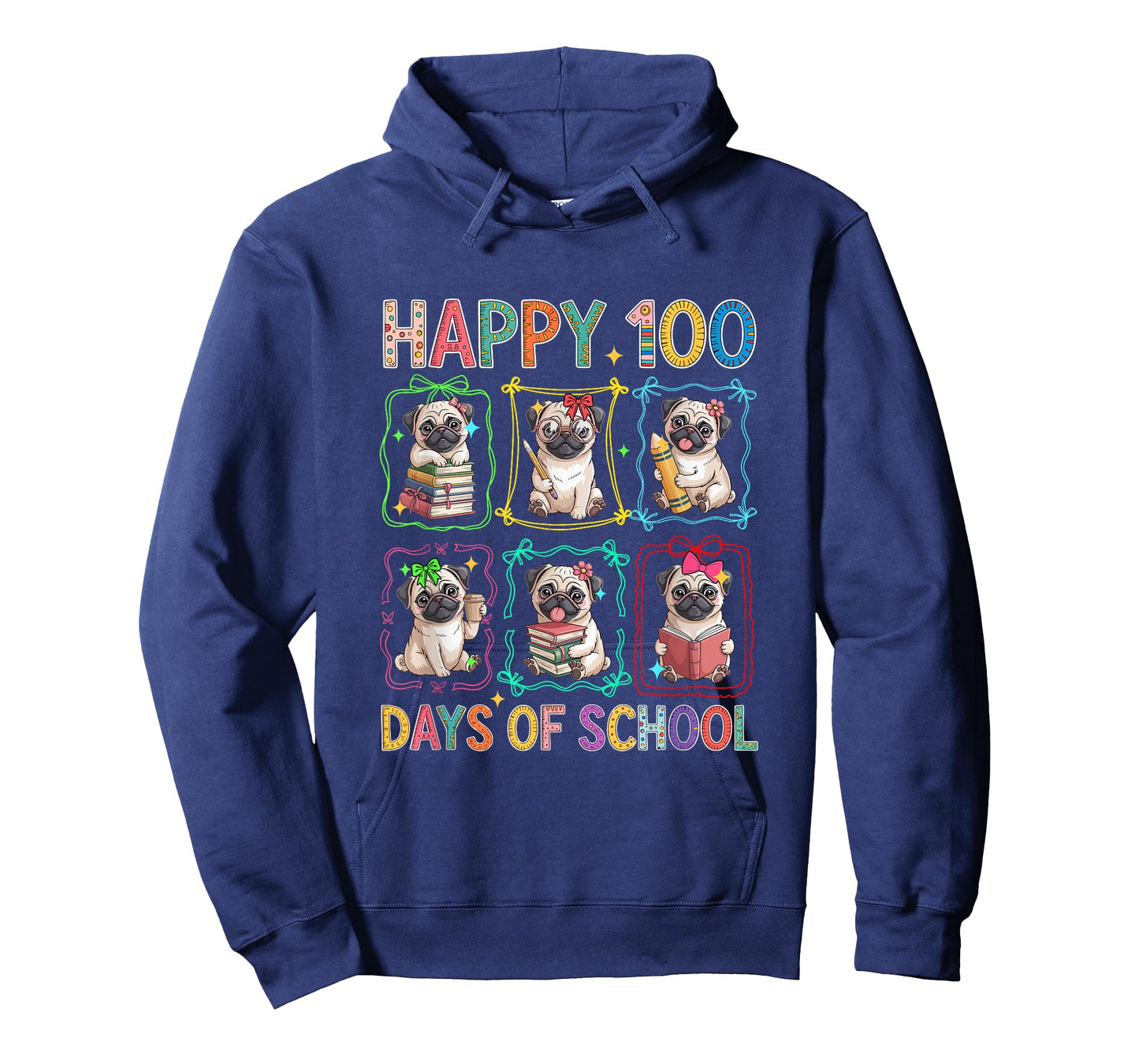 Happy 100 Days of School Colorful Group Pugs Students Kids T-Shirt