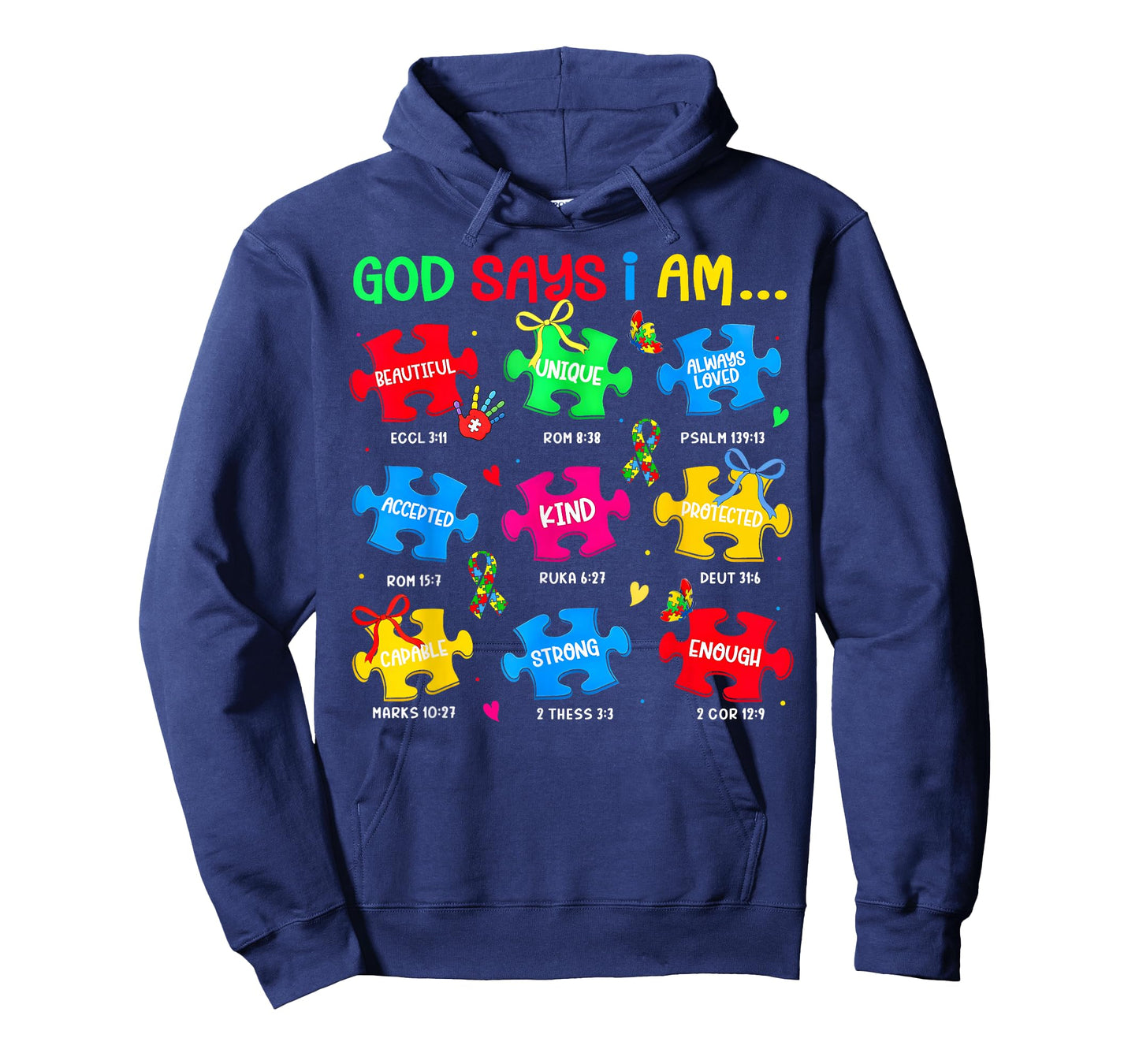 God Says I Am Autism Awareness Puzzle Pieces Girl Women Kid T-Shirt