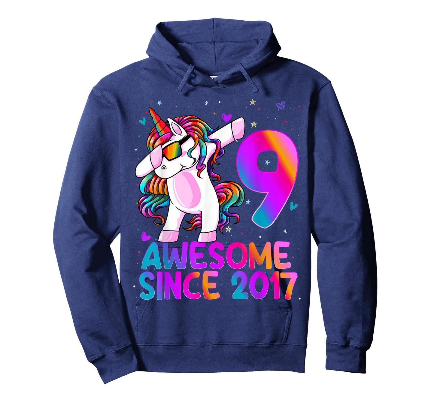 9 Year Old Girl Awesome Since 2017 Unicorn 9th Birthday Girl T-Shirt