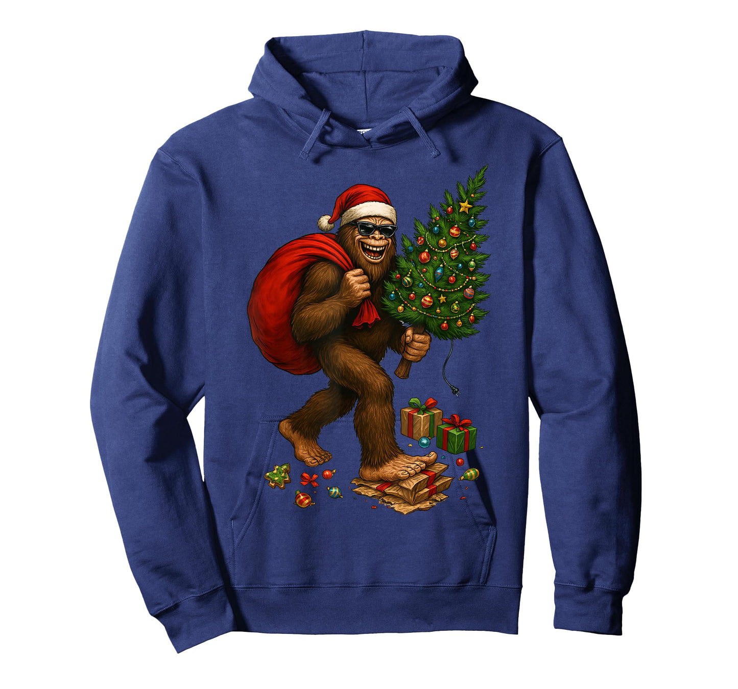 Bigfoot Santa Christmas Tree Lights Xmas Boys Men Sasquax T-Shirt