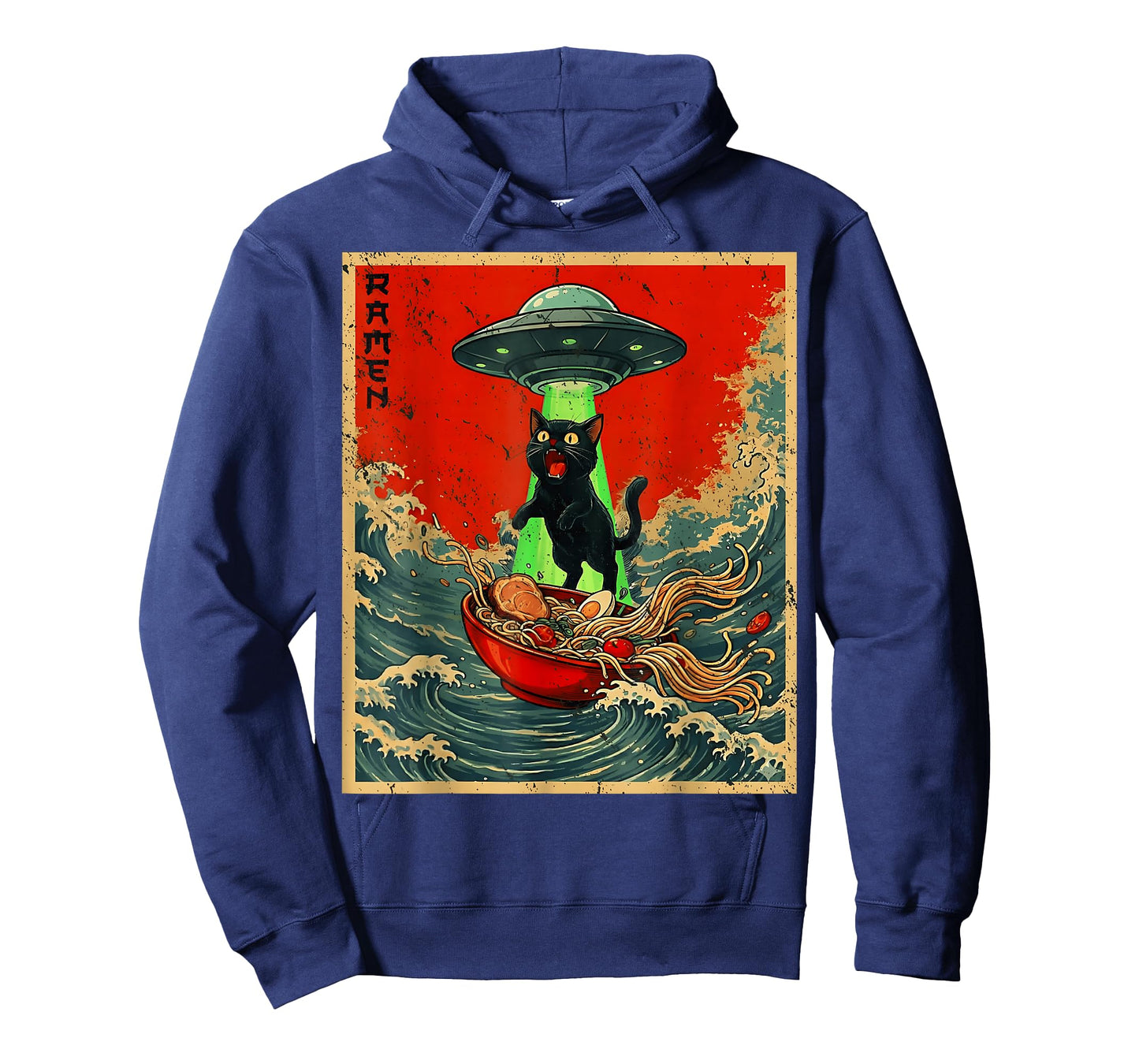 Vintage Japanese Cat Alien Ramen Dad UFO Funny Cats Graphics T-Shirt