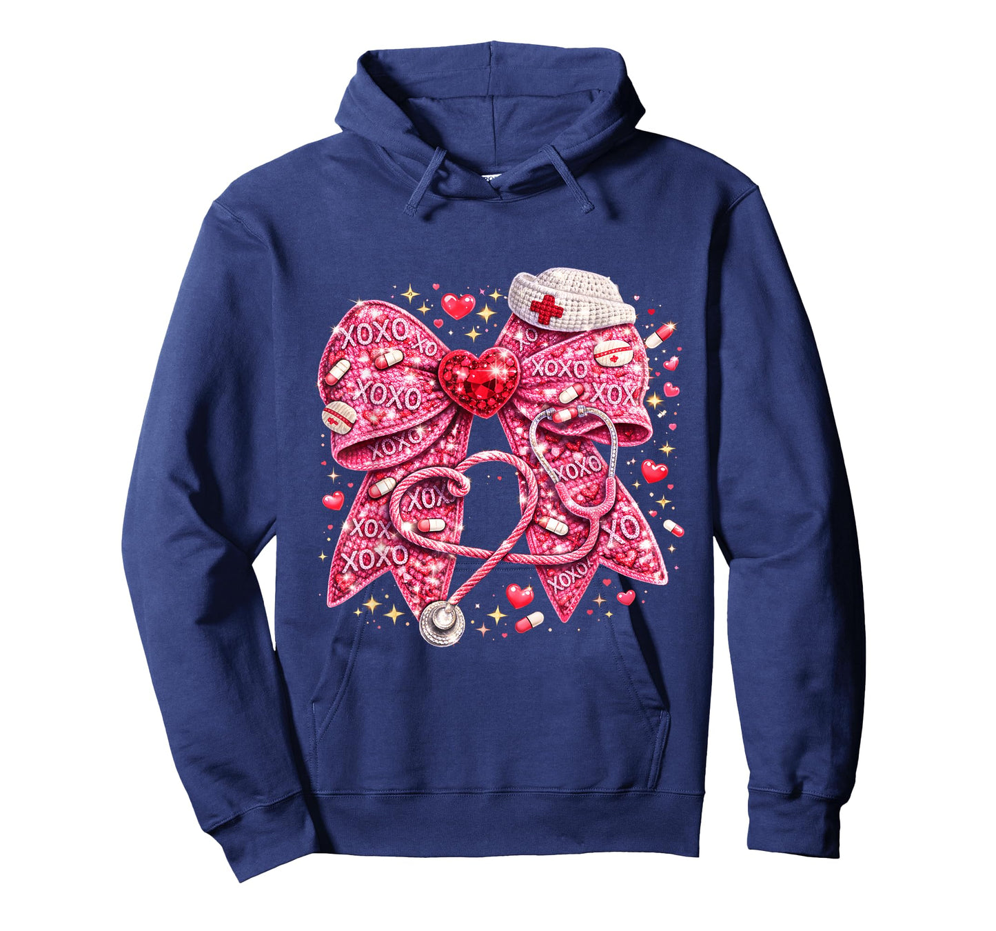 Sparkly Nurse Valentine Bow Design Cute Medical Love Art T-Shirt
