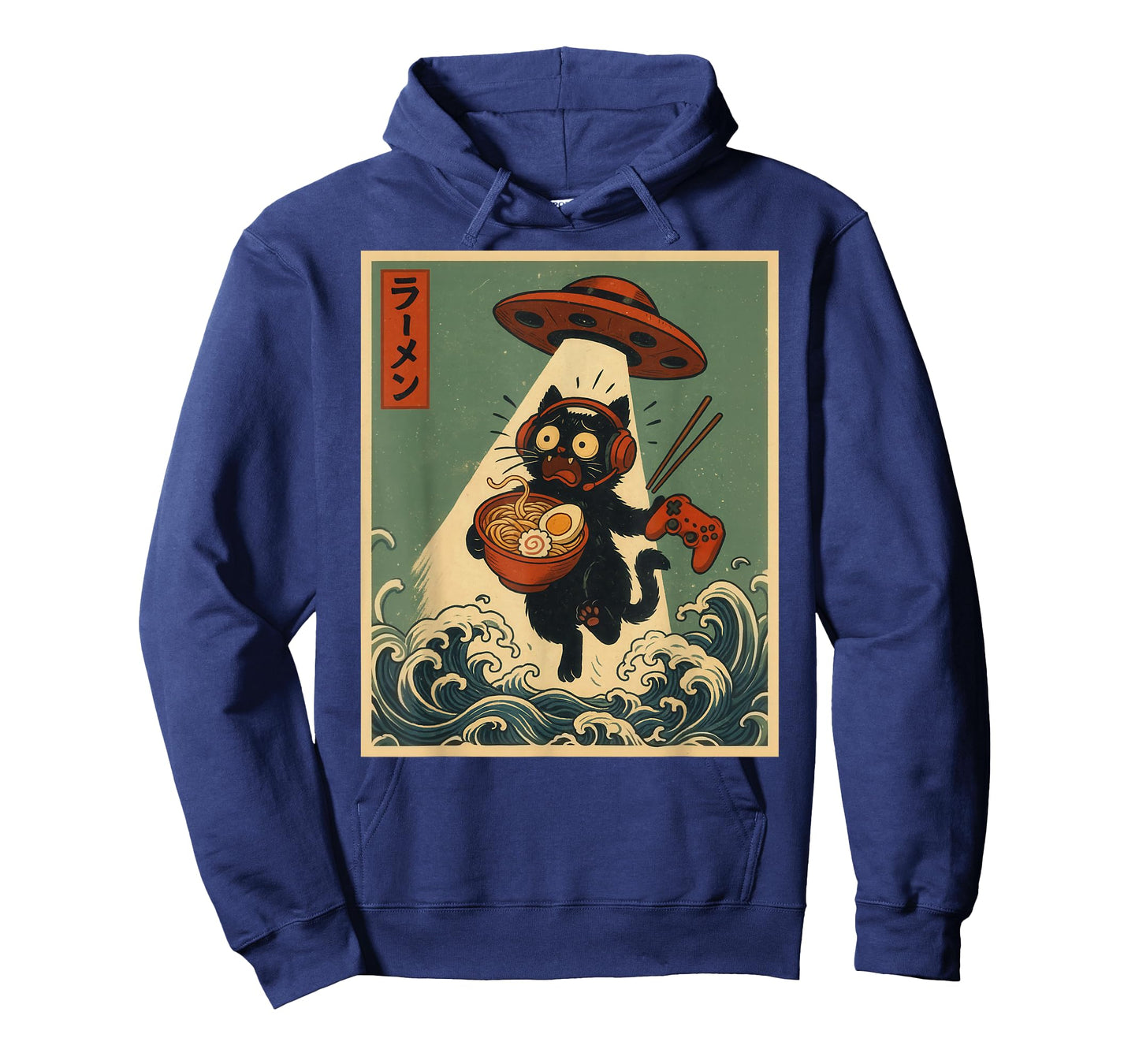 Funny Vintage Japanese Anime Cat Gamer Ramen UFO Gaming T-Shirt